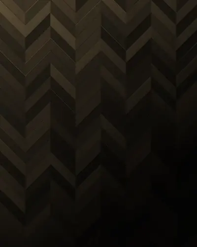 Chevron parquet in dark stained timber.
